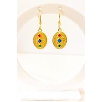 Ασημένια επίχρυσα βυζαντινά κρεμαστά σκουλαρίκια με ζιργκον (SE120)